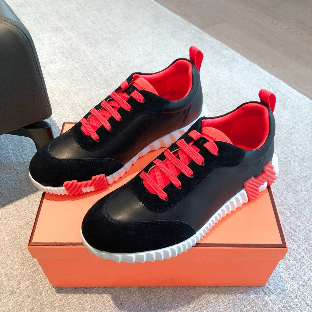 HM Bouncing Sneakers Black Red Suede Sheepskin 705789