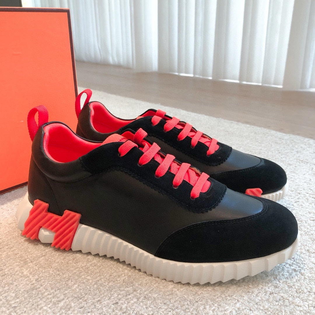 HM Bouncing Sneakers Black Red Suede Sheepskin 705789