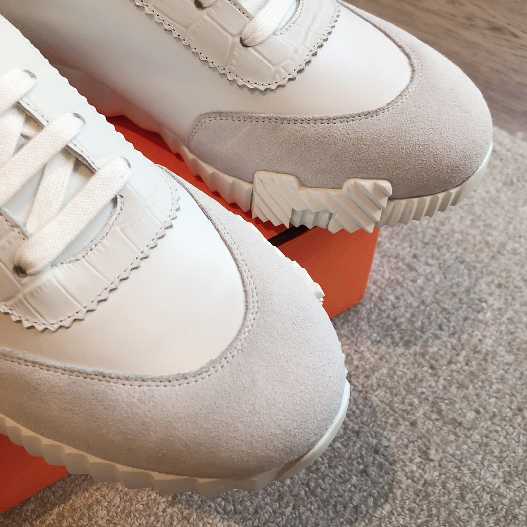 HM Bouncing Sneakers White Grey Suede Embossed Sheepskin 705790