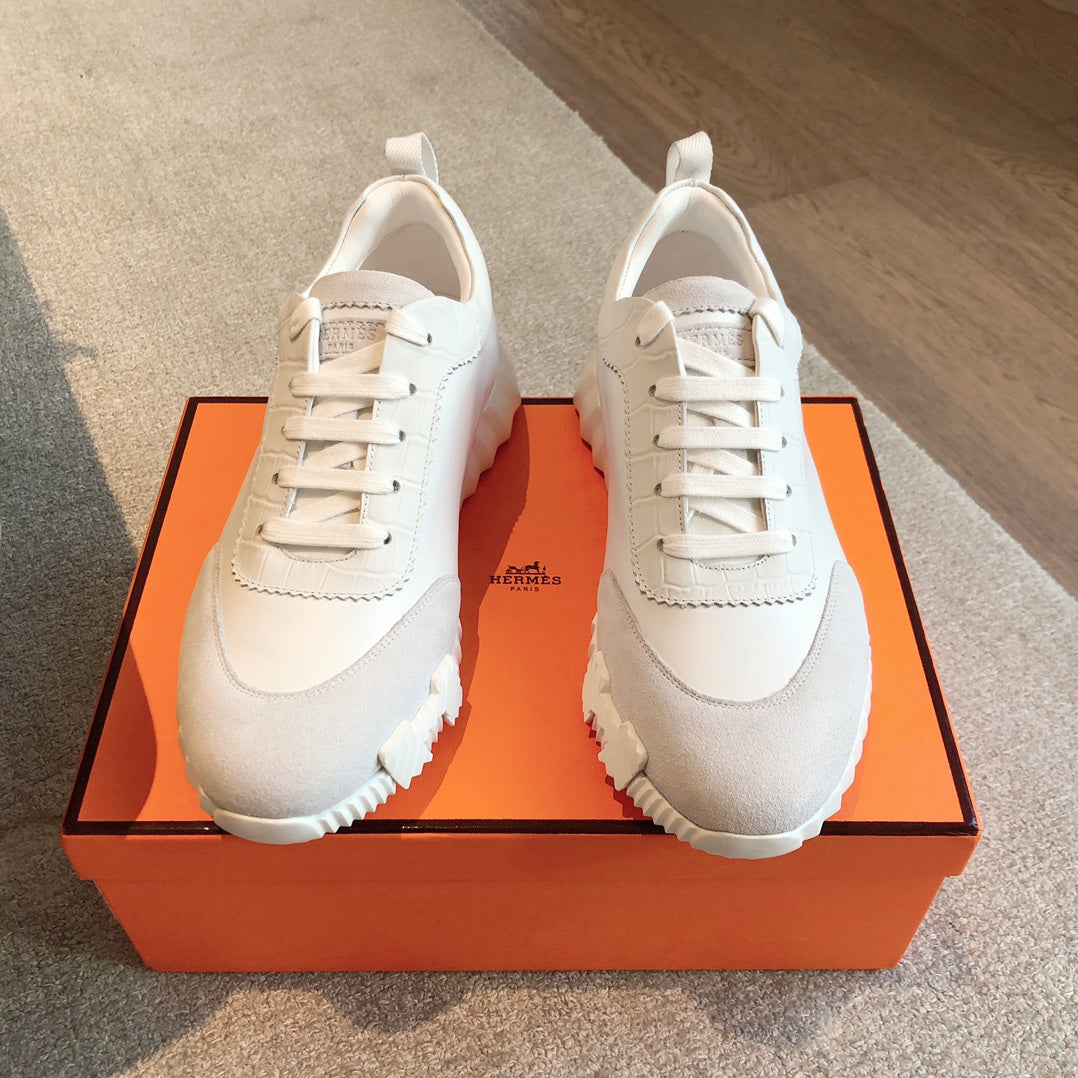 HM Bouncing Sneakers White Grey Suede Embossed Sheepskin 705790