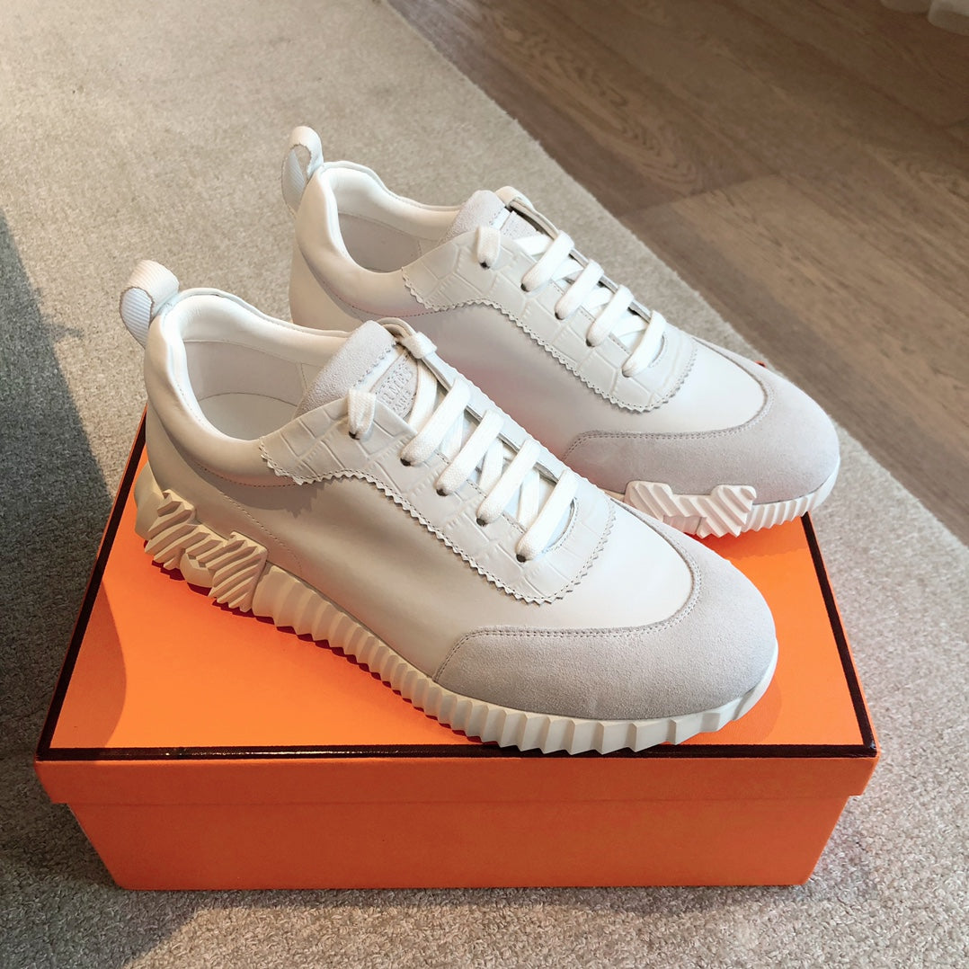 HM Bouncing Sneakers White Grey Suede Embossed Sheepskin 705790