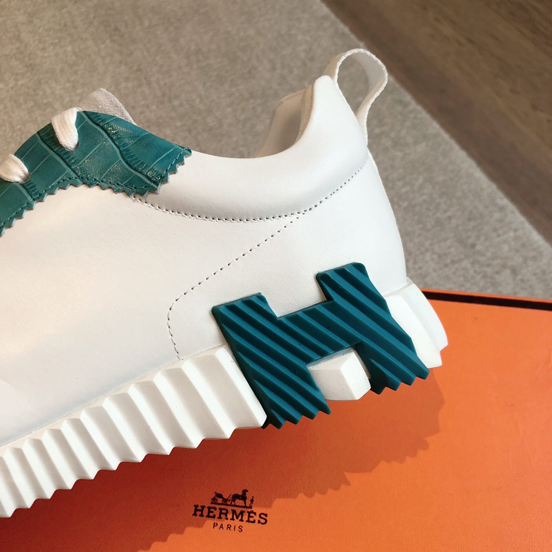 HM Bouncing Sneakers White Blue Suede Embossed Sheepskin 705792