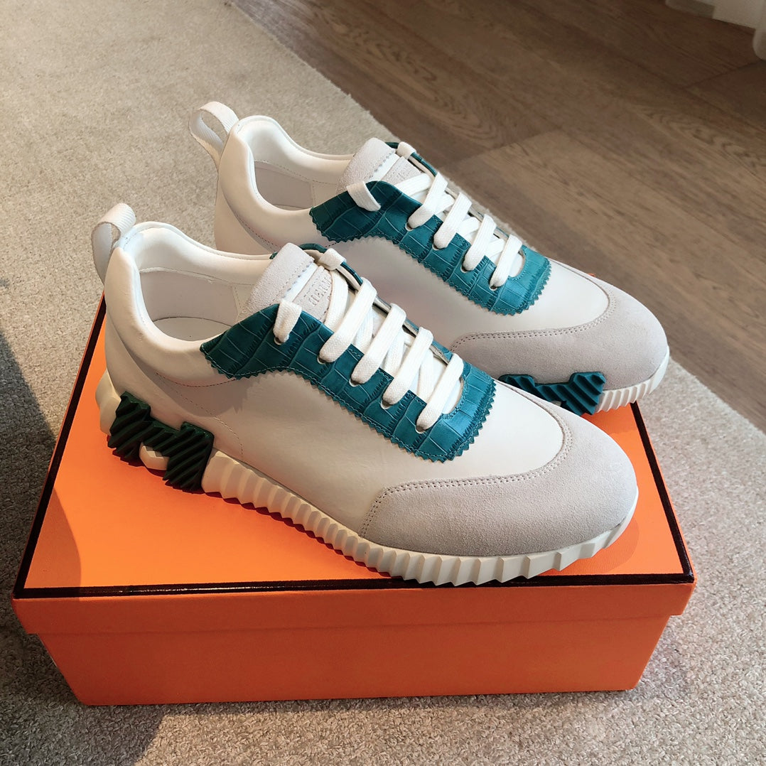 HM Bouncing Sneakers White Blue Suede Embossed Sheepskin 705792