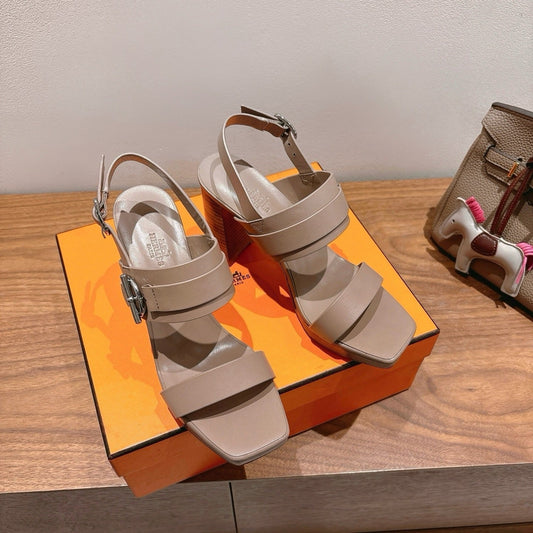 HM 26S Gigi 85 Sandal In Nude Beige Calfskin Silver Hardware