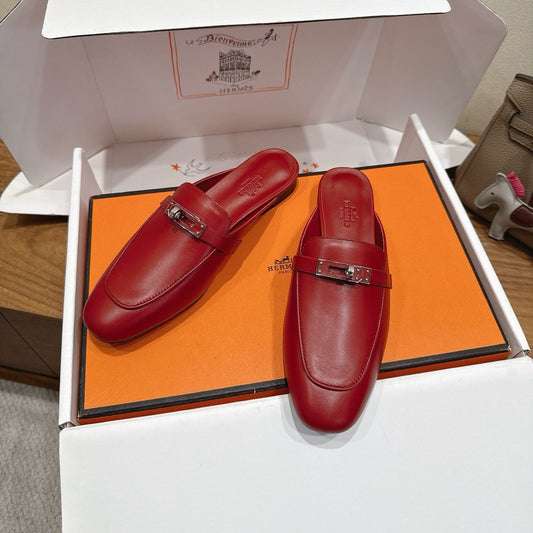 HM 26s Kelly Mule In Dark Red Calfskin Silver Hardware