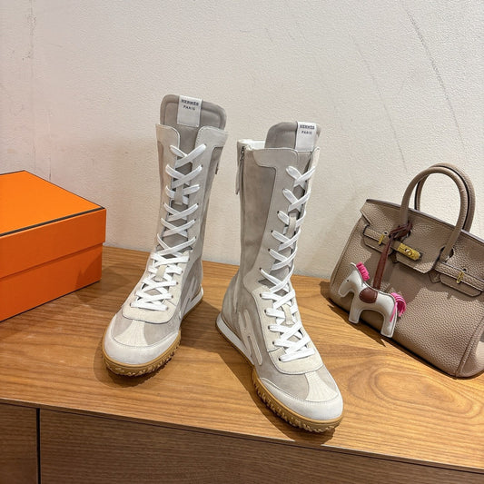 HM Lace Up Sneaker Taupe Calfskin Suede