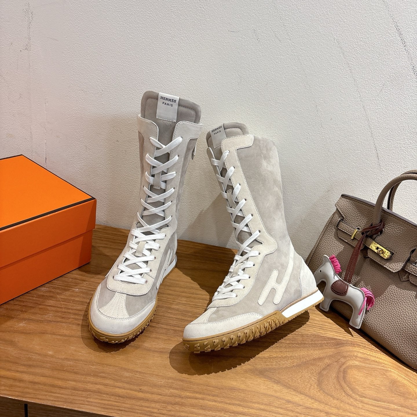 HM Lace Up Sneaker Taupe Calfskin Suede