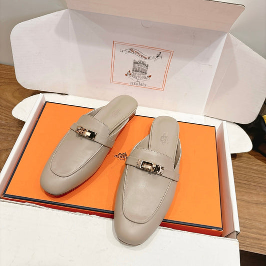 HM 26s Kelly Mule In Beige Calfskin Gold Hardware