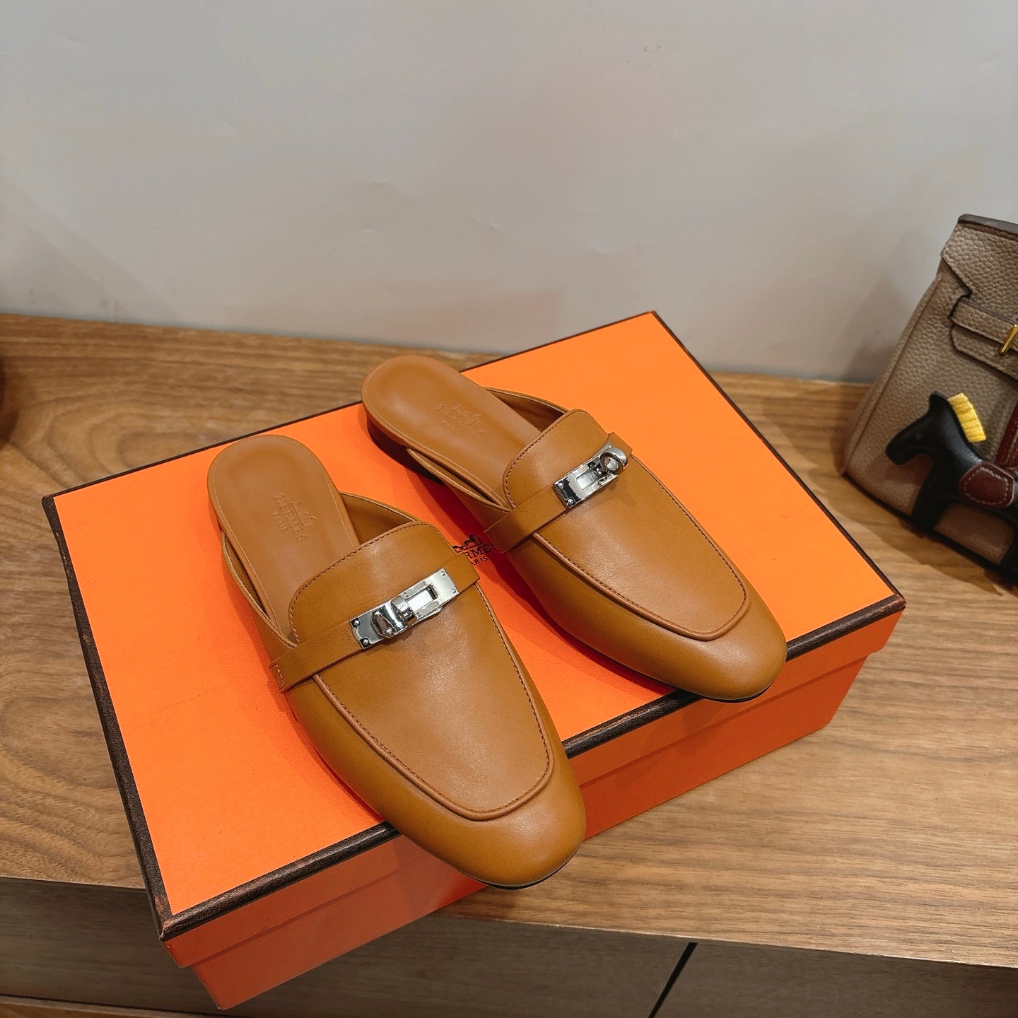 HM 26s Kelly Mule In Brown Calfskin Silver Hardware