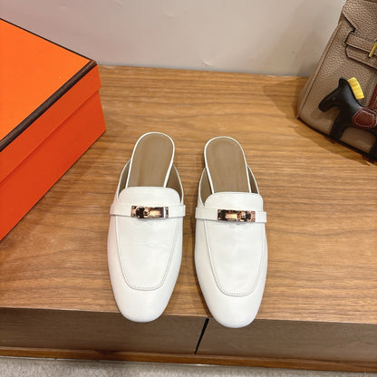 HM 26ss Mule White Calfskin Gold Buckle 638471