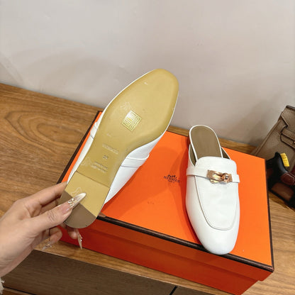 HM 26ss Mule White Calfskin Gold Buckle 638471
