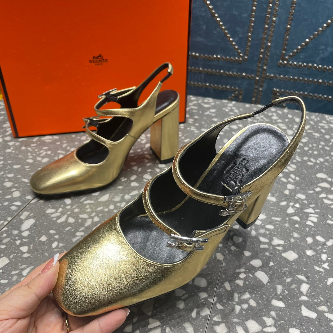 HM Jackie 80 Pump Gold Cowhide  962921