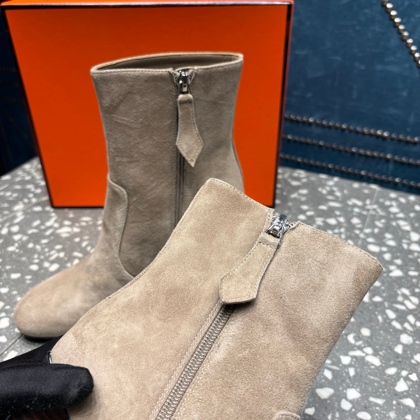 HM Lisa Ankle Boots 80mm Pale Tan Suede 531561