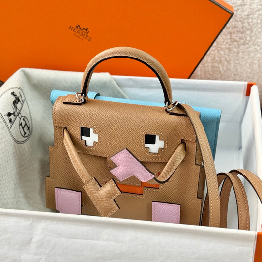 HM Kelly Doll Bag 18cm Light Pink Brown EpsomLeather 284562
