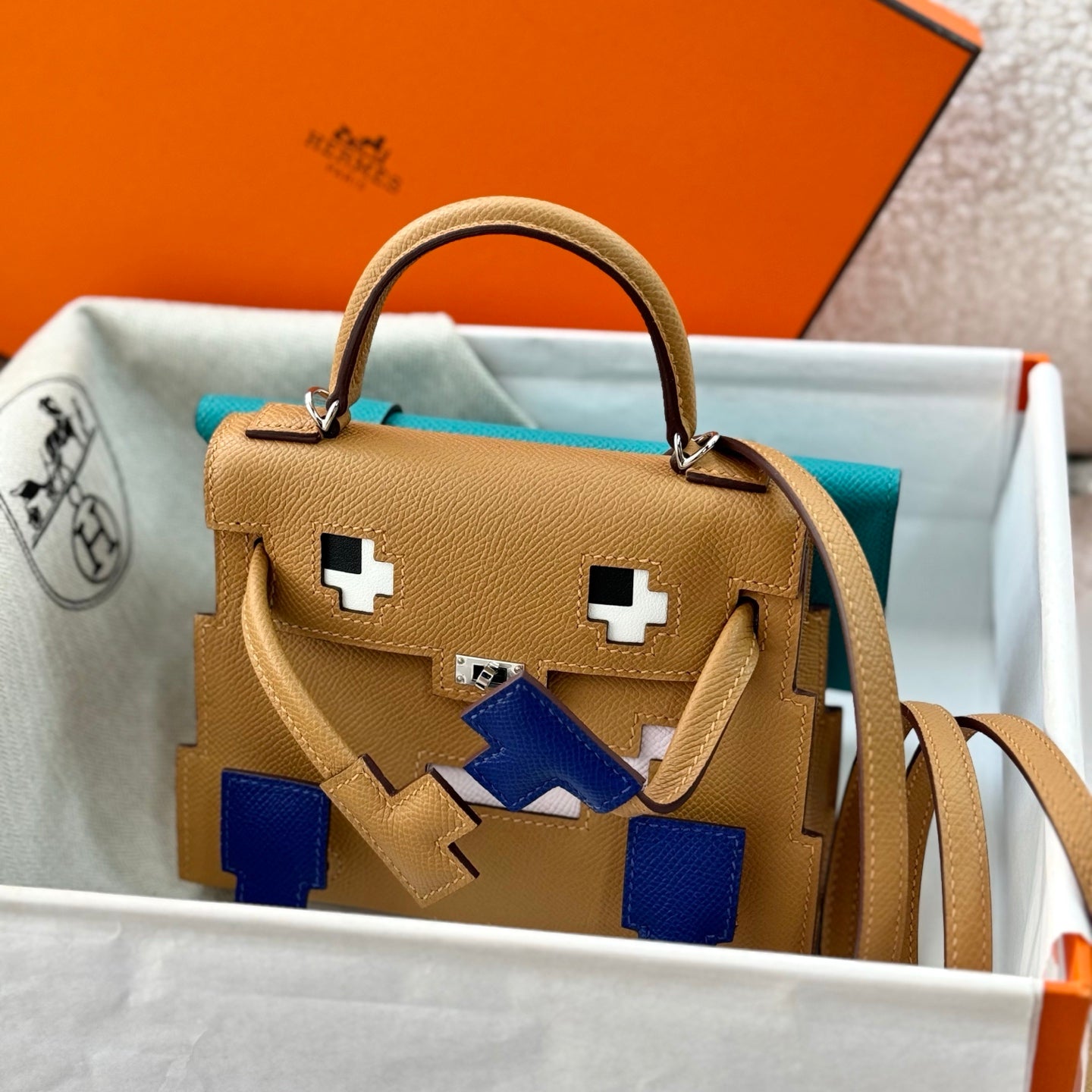 HM Kelly Doll Bag 18cm Brown Blue EpsomLeather 284567