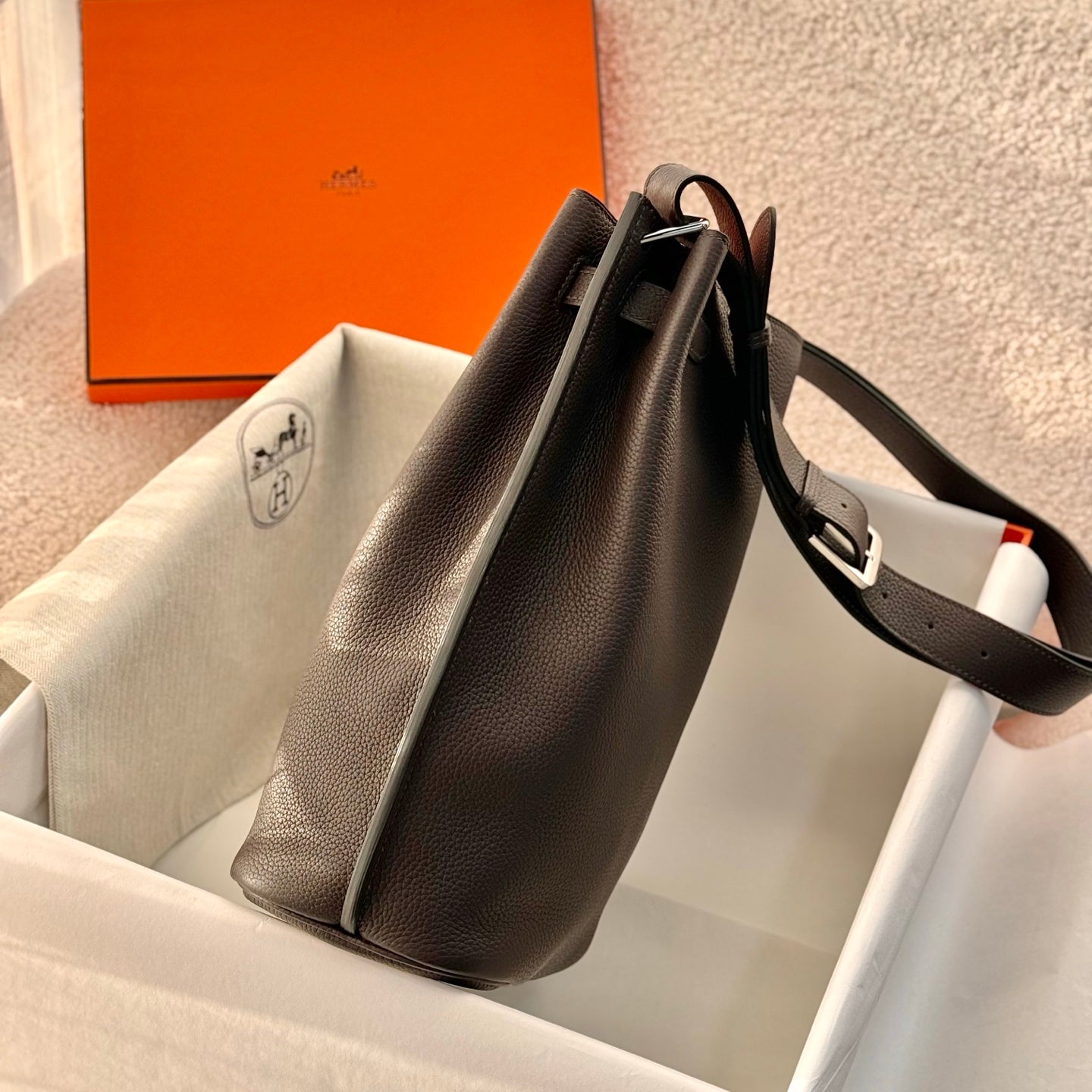 HM So Kelly Shoulder Bag 22cm Etoupe Cowhide 284532