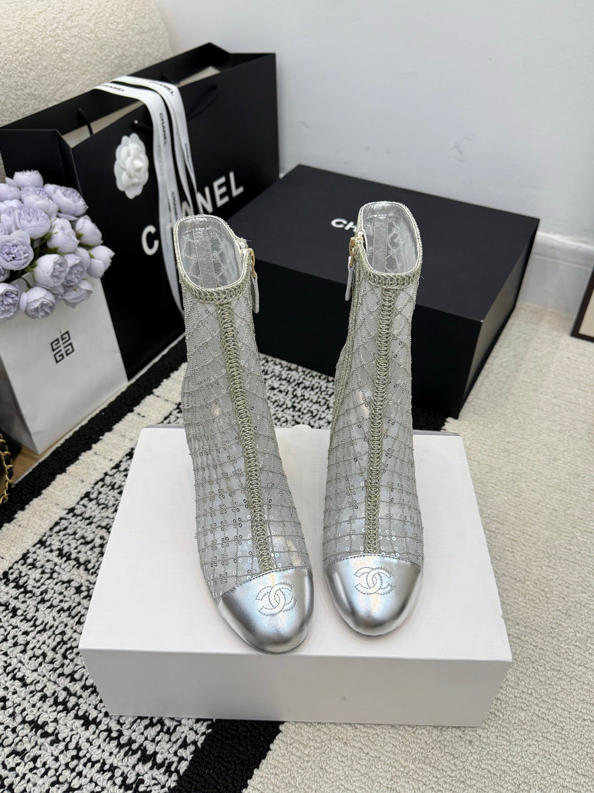 CC 26 Wedge Heel Boot Silver Mesh Leather 588856
