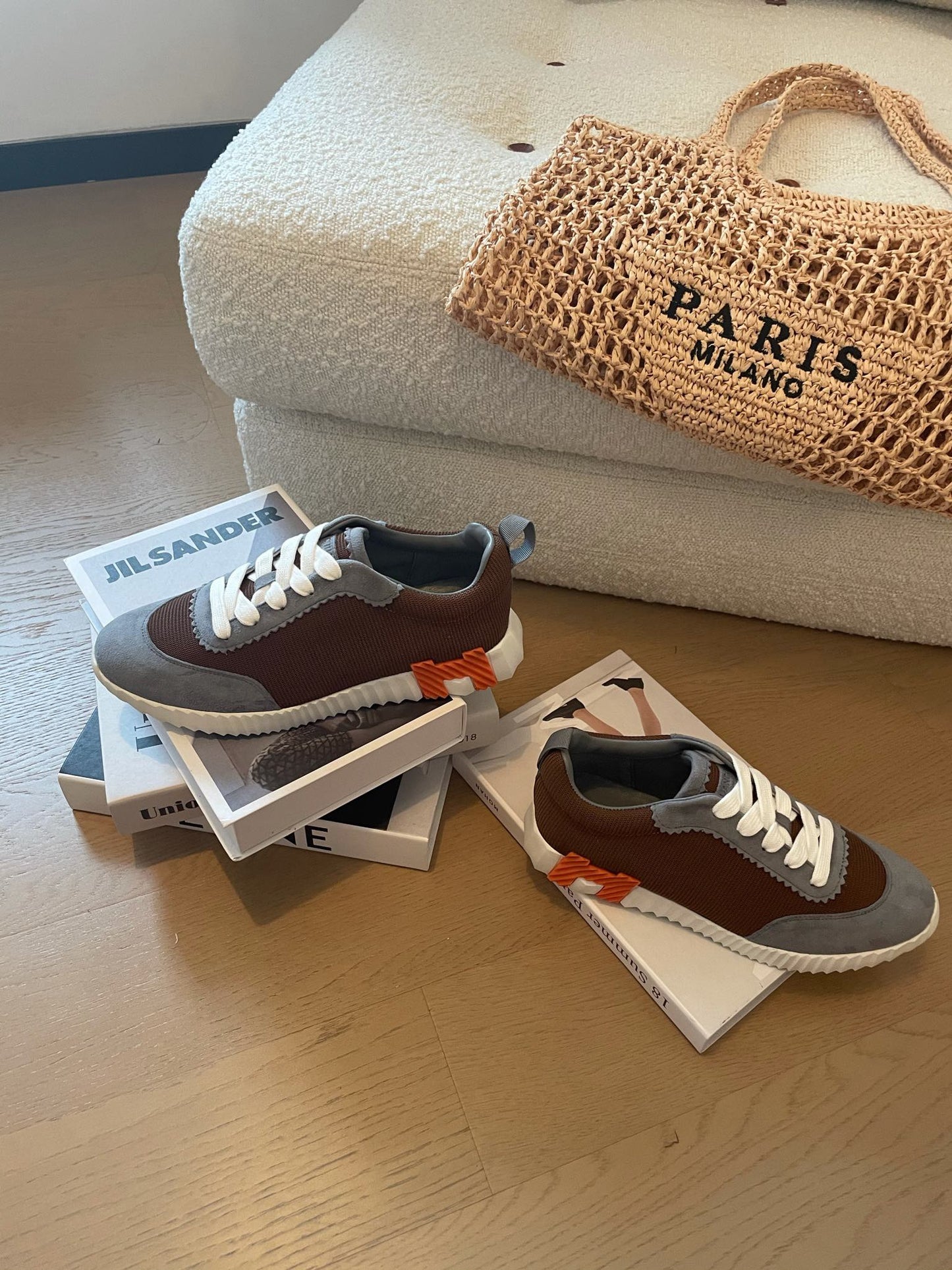 HM Bouncing 35 Sneakers Chocolate Canvas Grey Suede Goatskin H Orange