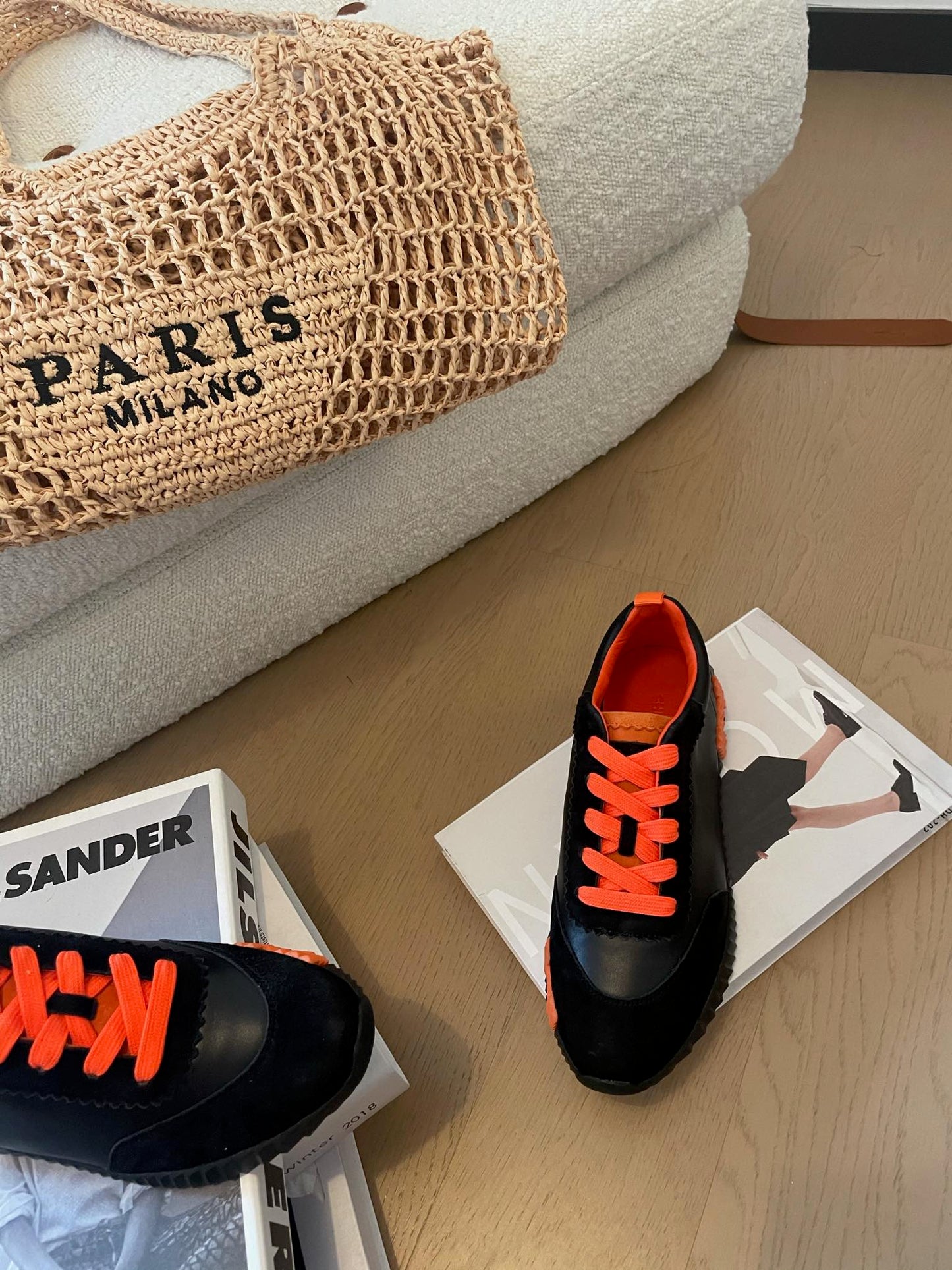 HM Bouncing 35 Sneakers Black Goatskin & Suede Goatskin Orange H Orange