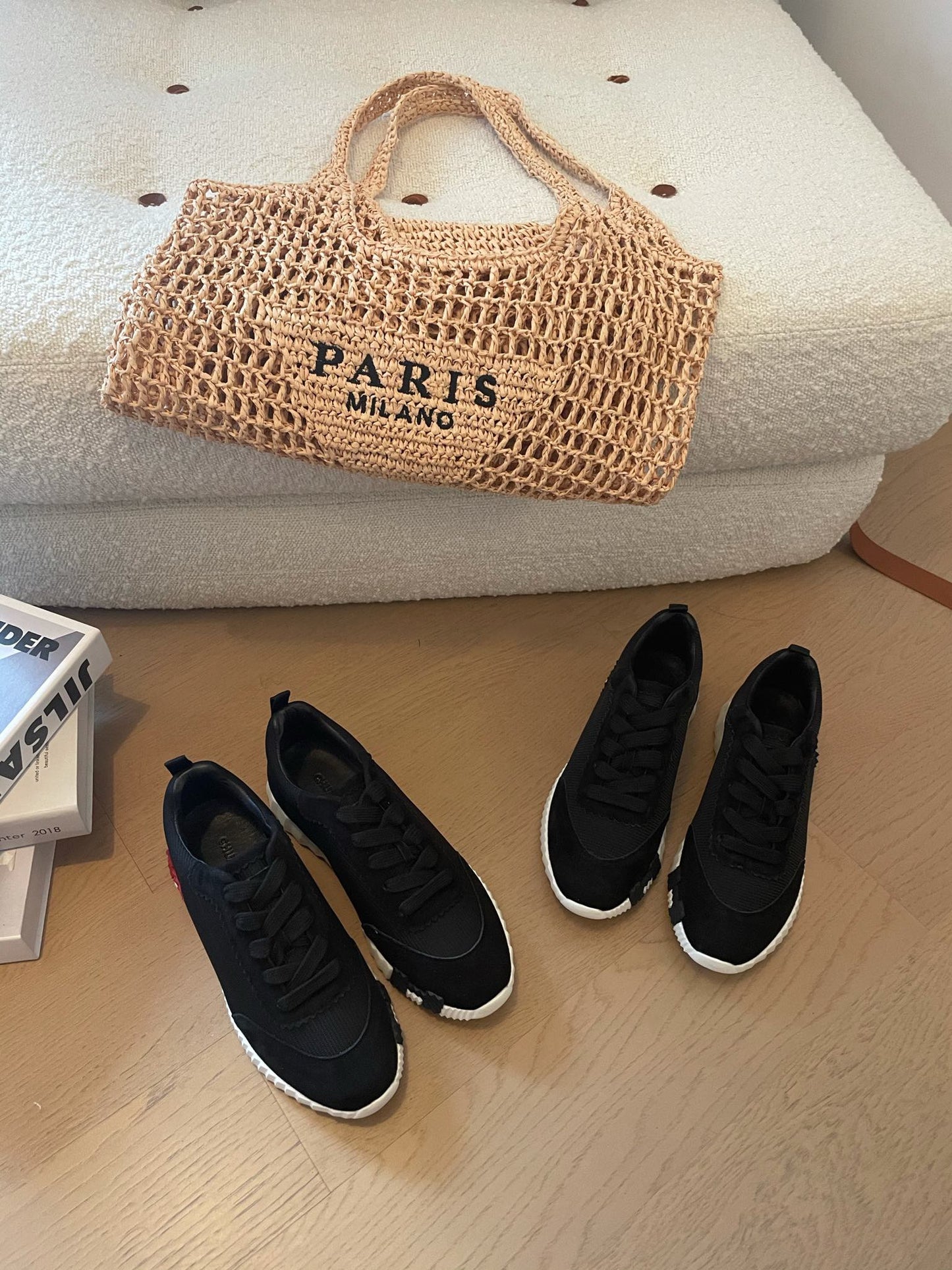 HM Bouncing 35 Sneakers Black Canvas & Suede Goatskin H Burgundy Black