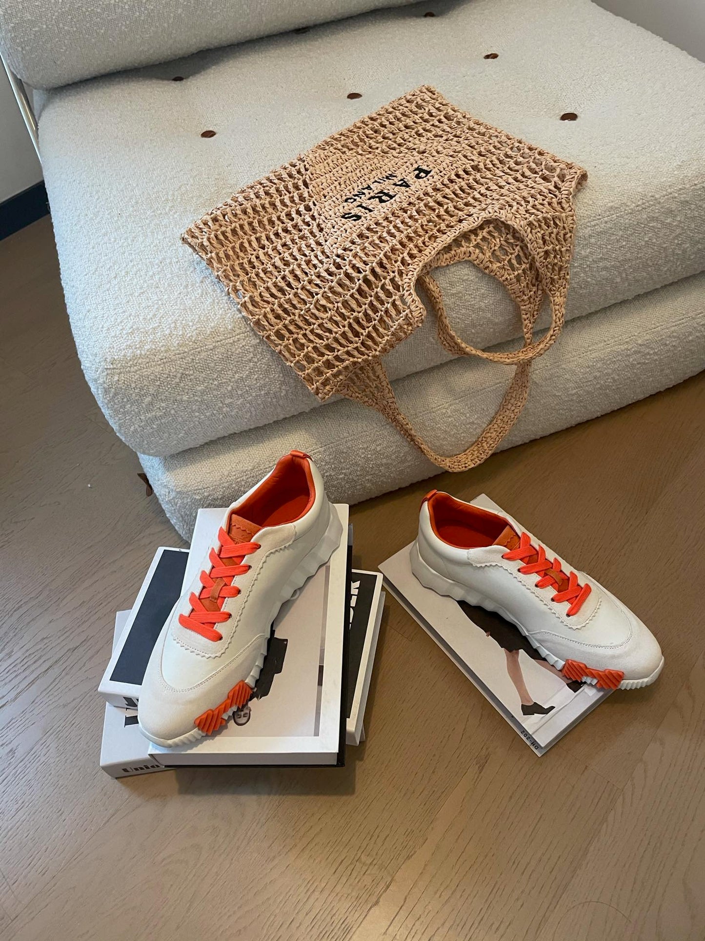 HM Bouncing 35 Sneakers White Goatskin & Suede Goatskin H Orange