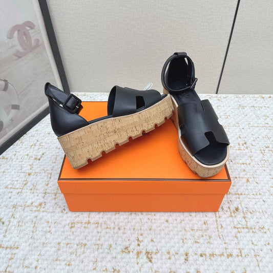 HM Luce 30 Sandal 65mm Black Cowhide Cork 477967