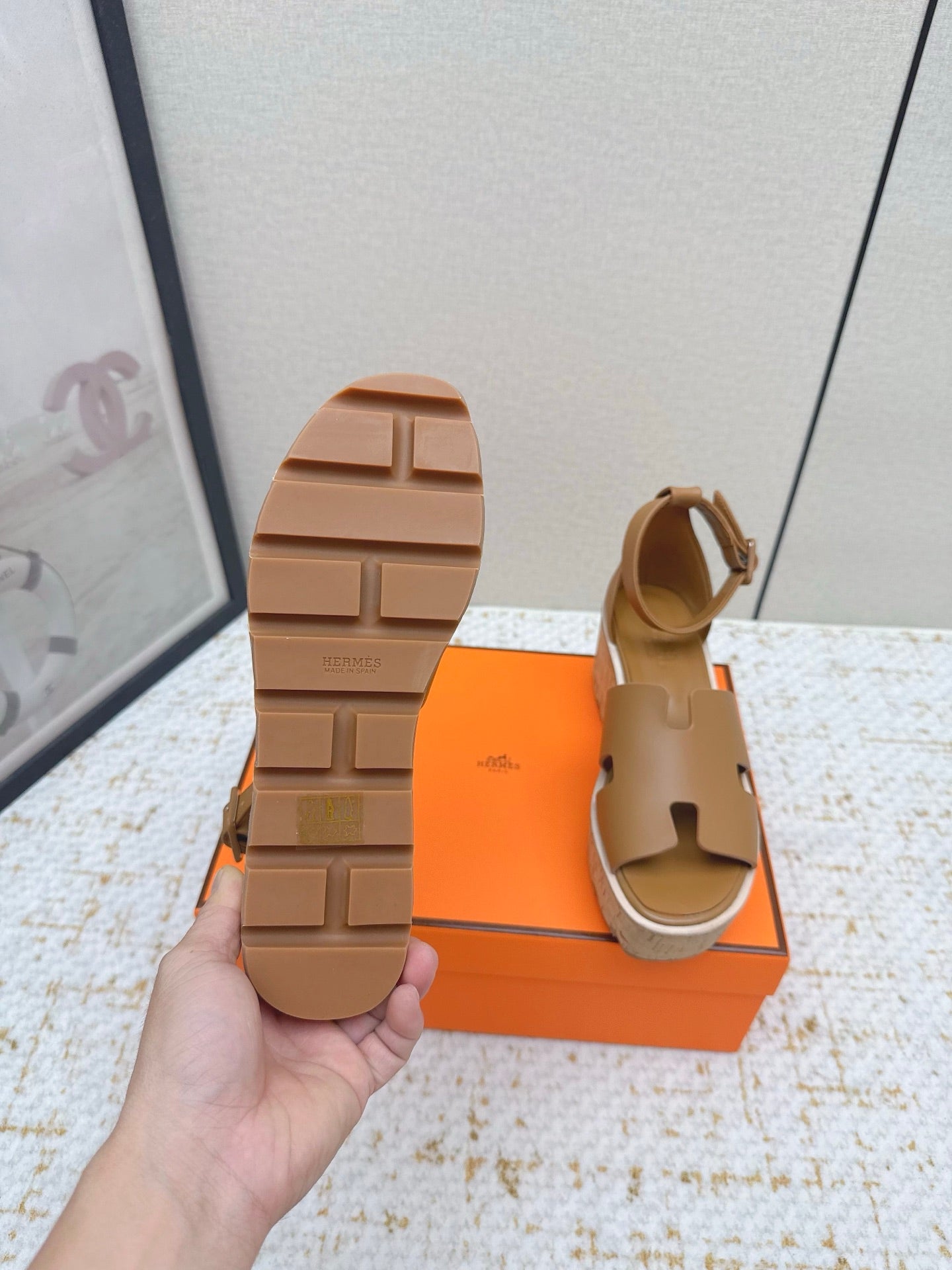 HM Luce 30 Sandal 65mm Brown Cowhide Cork 477969