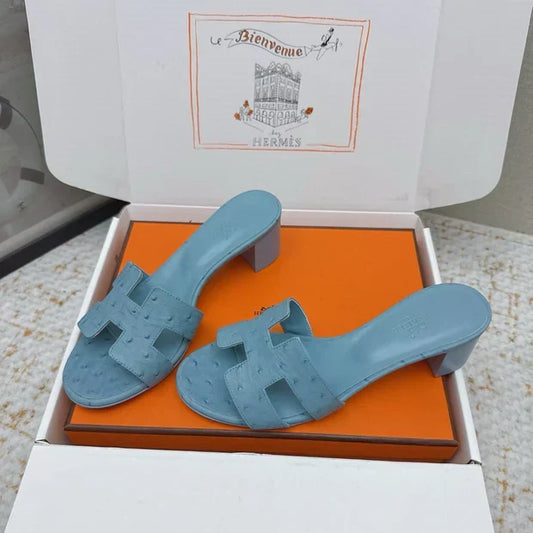 HM 26ss Oran Sandals 50 Dusty Blue Ostrich Leather 625132