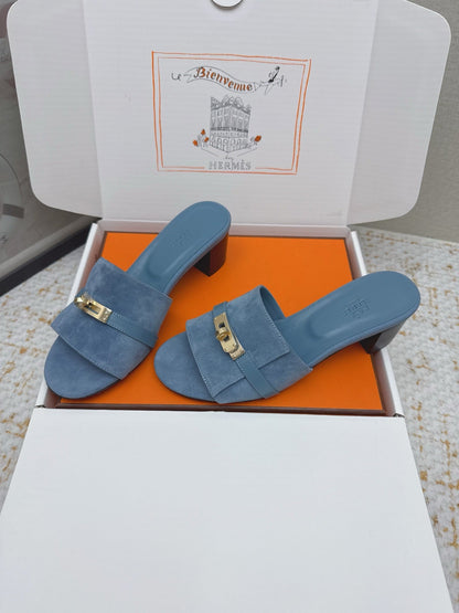 HM 26ss Oasis Sandals 50 Blue Suede Cowhide 625151