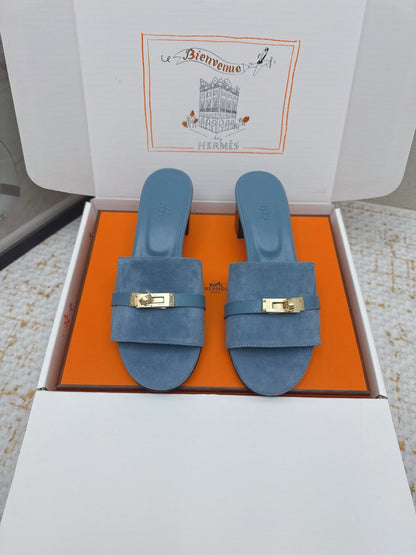 HM 26ss Oasis Sandals 50 Blue Suede Cowhide 625151