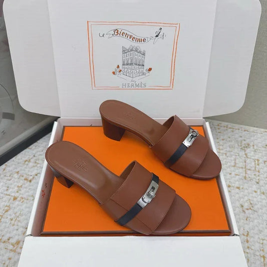 HM 26ss Oasis Sandals 50 Brown Black Sheepskin Sliver Buckle 625173