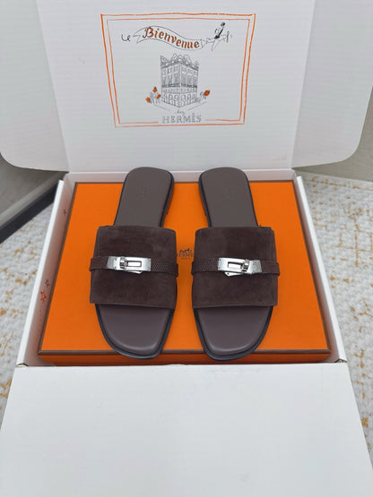 HM 26ss Oasis Sandals Dark Brown Suede Cowhide 625178