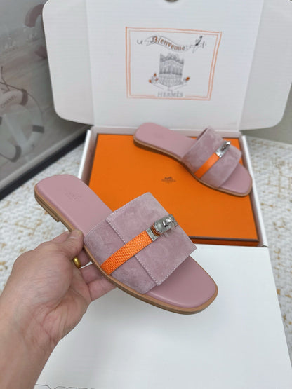 HM 26ss Oasis Sandals Rose Nude Orange Suede Cowhide 625179