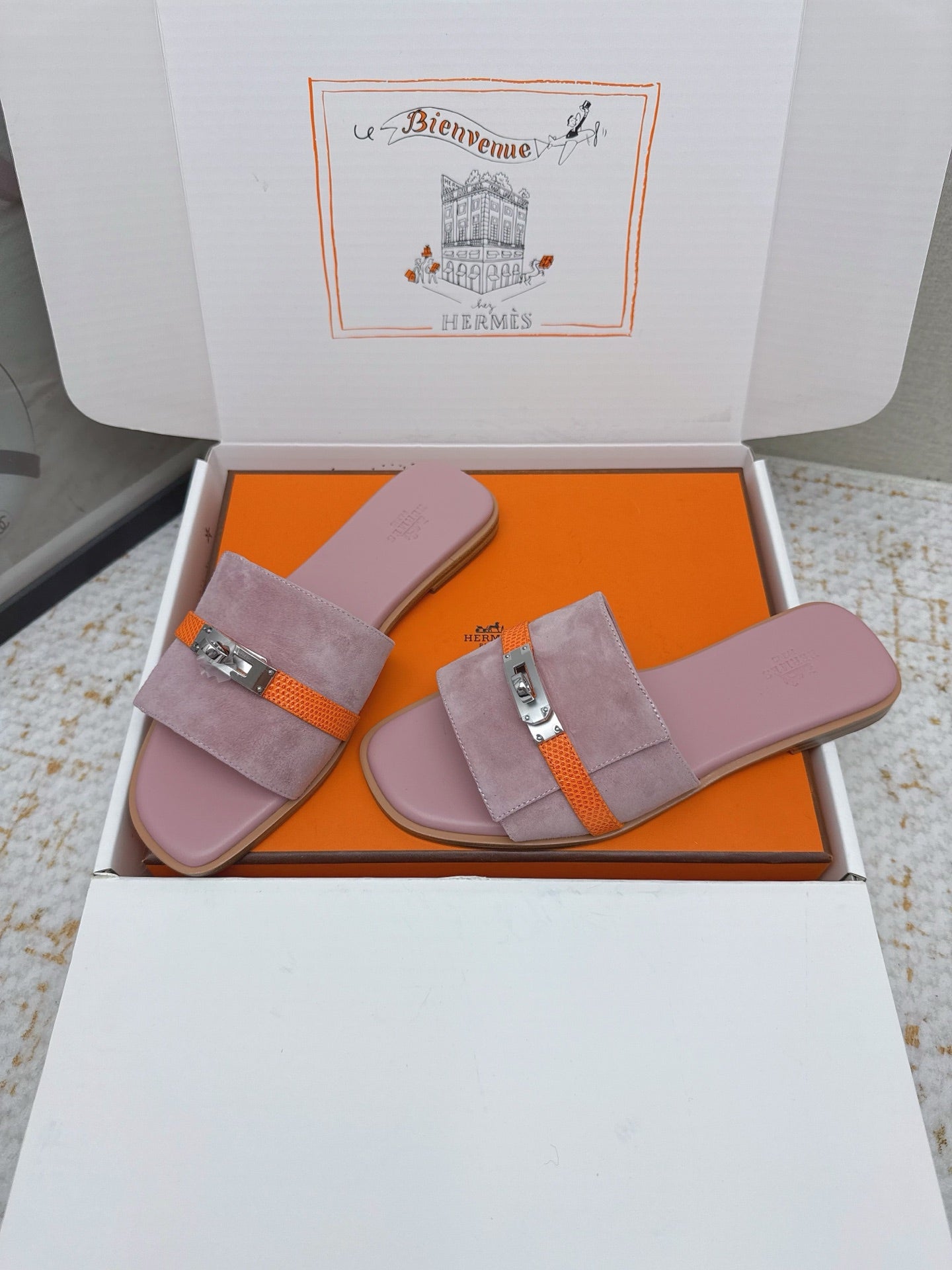 HM 26ss Oasis Sandals Rose Nude Orange Suede Cowhide 625179