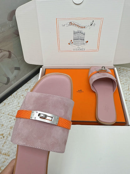 HM 26ss Oasis Sandals Rose Nude Orange Suede Cowhide 625179