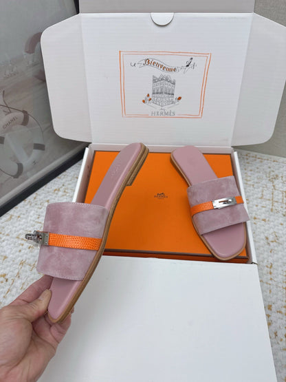 HM 26ss Oasis Sandals Rose Nude Orange Suede Cowhide 625179