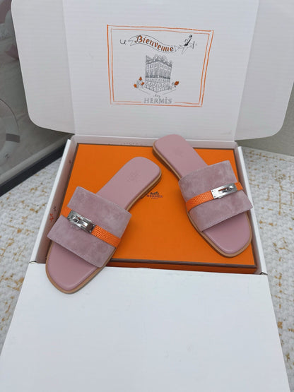 HM 26ss Oasis Sandals Rose Nude Orange Suede Cowhide 625179
