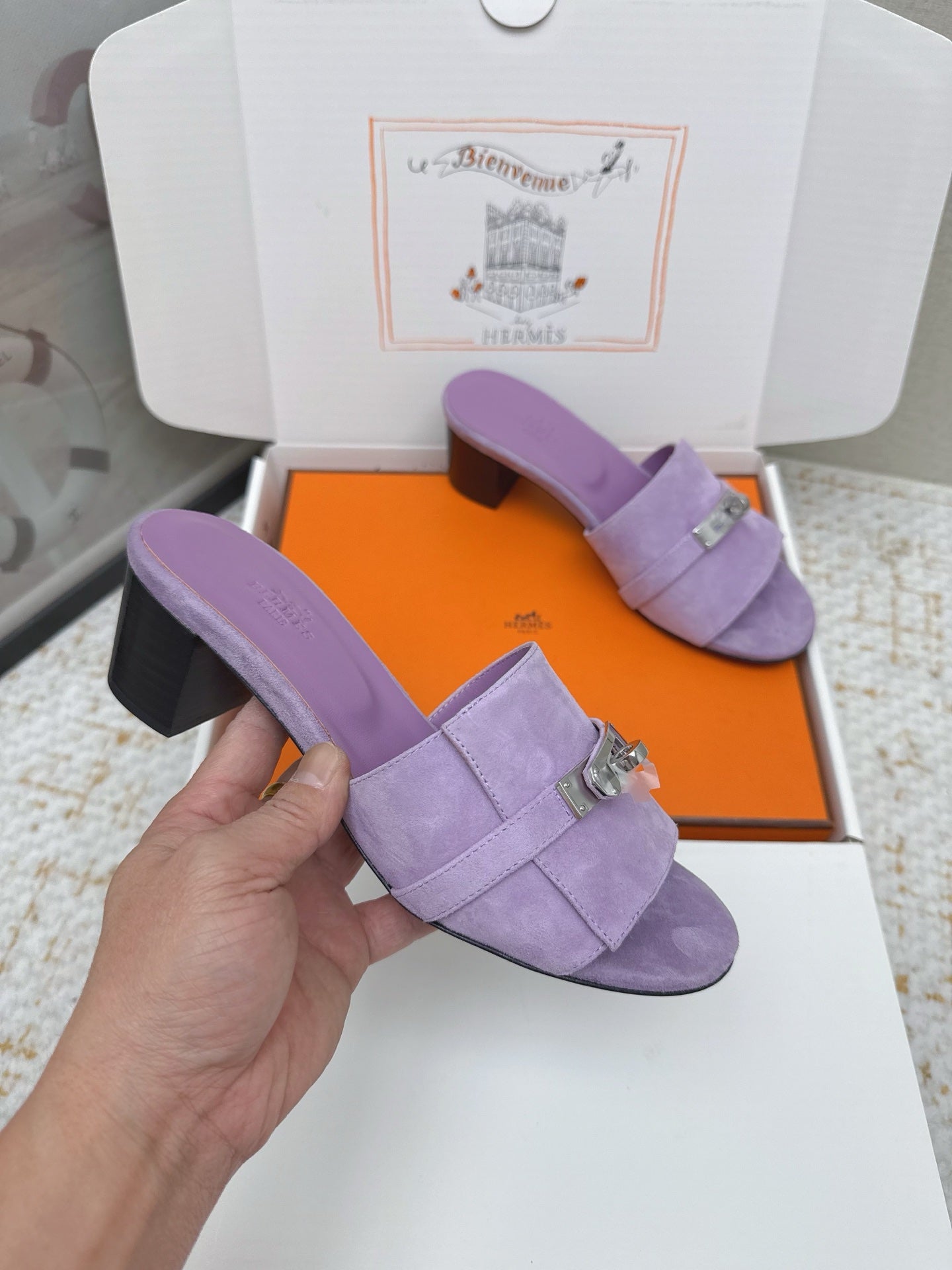 HM 26ss Oasis Sandals 50 Purple Suede Cowhide 625181