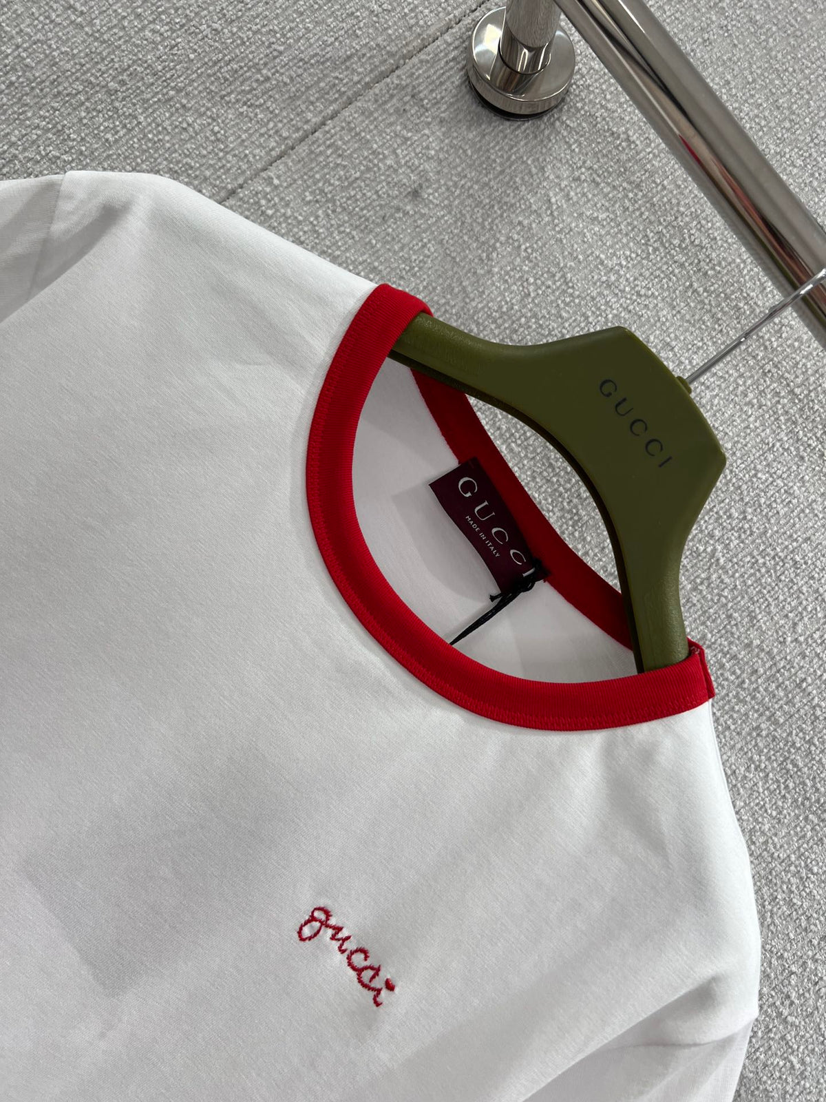 GG Jersey T-Shirt Embroidery White Red Cotton 344079