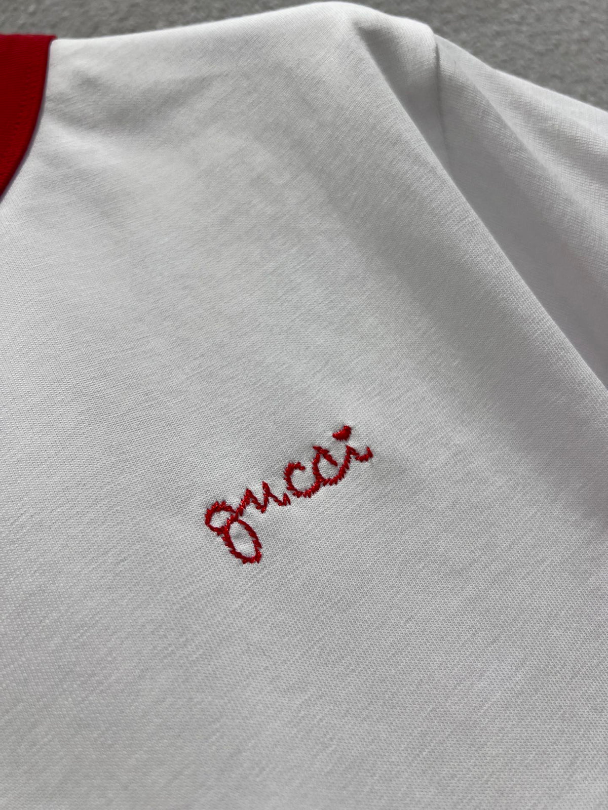 GG Jersey T-Shirt Embroidery White Red Cotton 344079