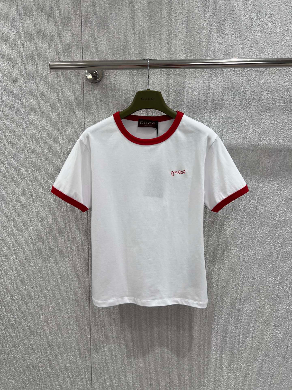 GG Jersey T-Shirt Embroidery White Red Cotton 344079