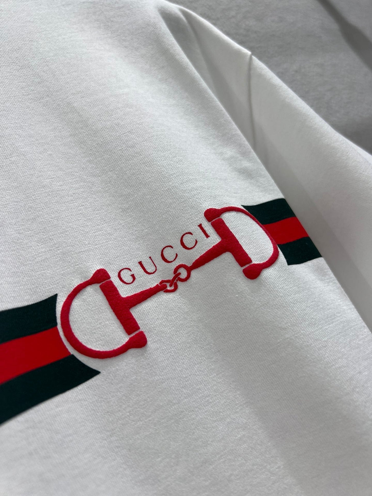 GG Web Stripe Printed Cotton T-Shirt White Cotton 344093
