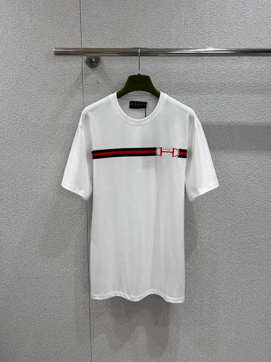 GG Web Stripe Printed Cotton T-Shirt White Cotton 344093