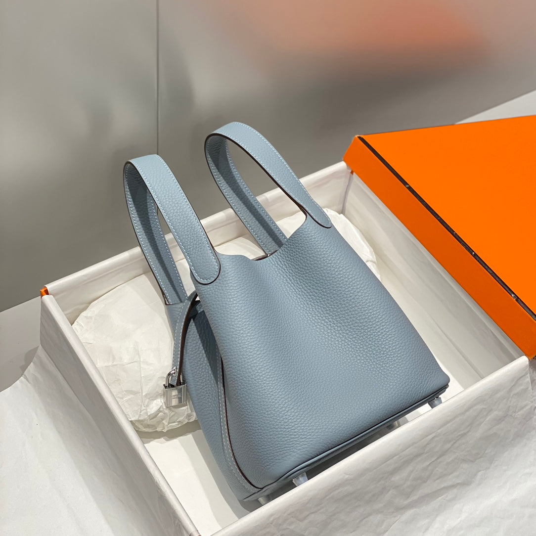 picotin lock light sky blue togo leather silver hardware