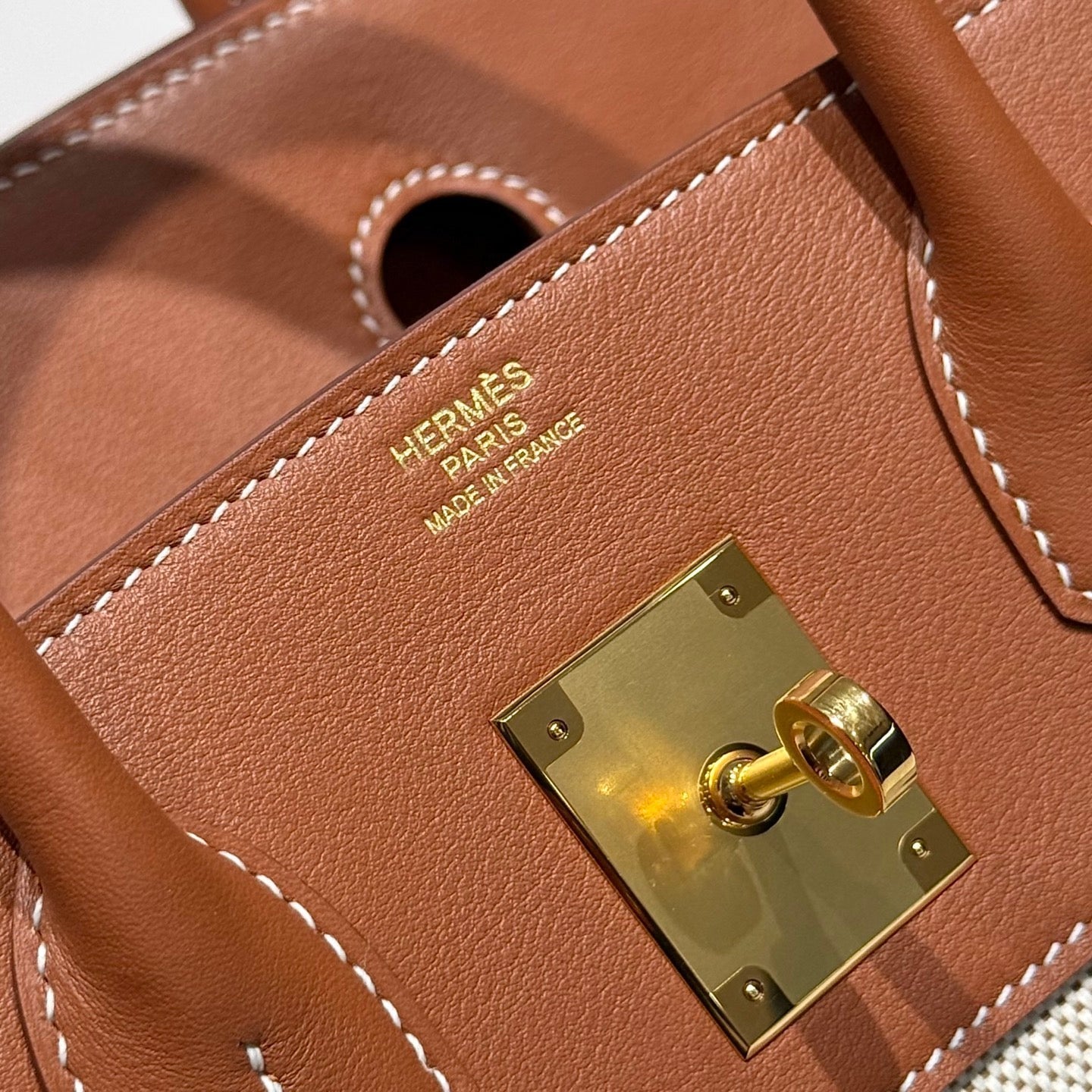 HM Birkin 30cm Golden Brown Swift Cowhide With Beige Canvas Fabric Ghw 249976