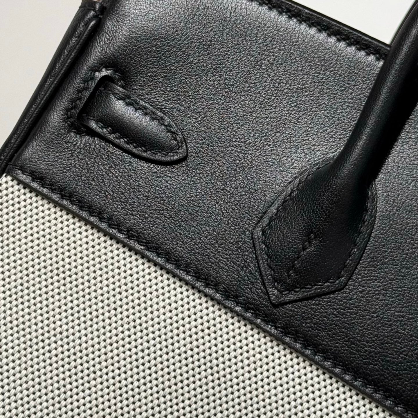 HM Birkin 25cm Black Swift Cowhide With Black White Checkered Canvas Fabric Shw 249986
