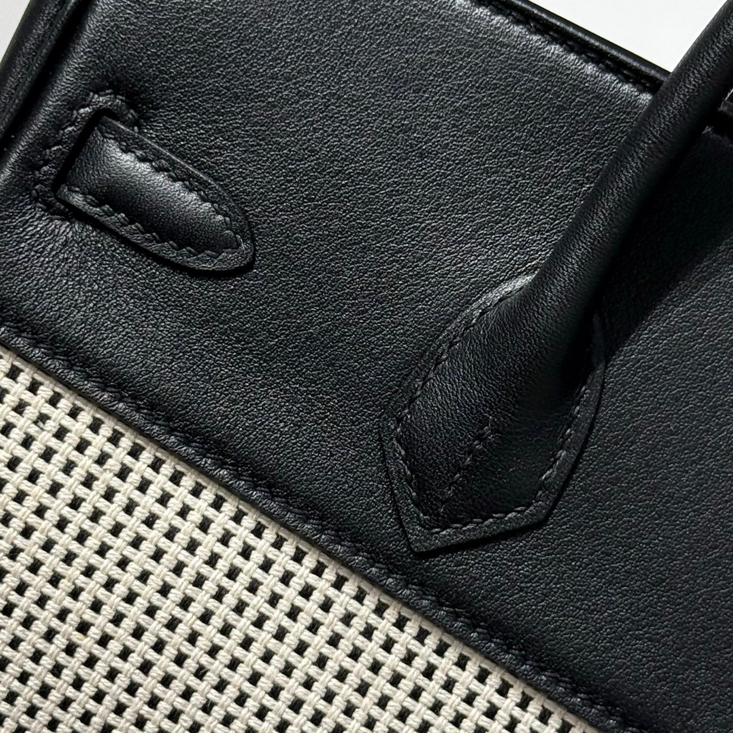 HM Birkin 25cm Black Swift Cowhide With Waffle Panda Black and White Canvas Fabric Shw 249985