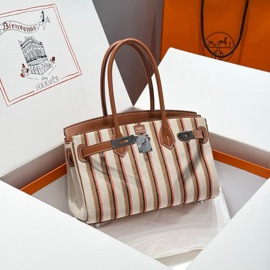 HM Shoulder Birkin 29cm Gold Brown Swift Cowhide Toile H Shw 249923