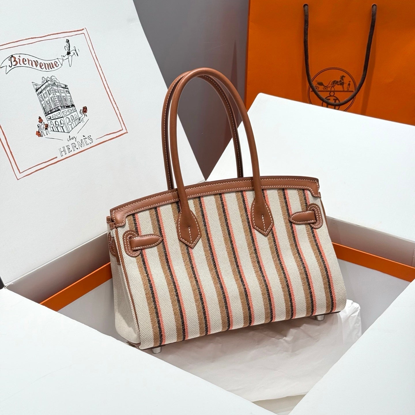 HM Shoulder Birkin 29cm Gold Brown Swift Cowhide Toile H Shw 249923