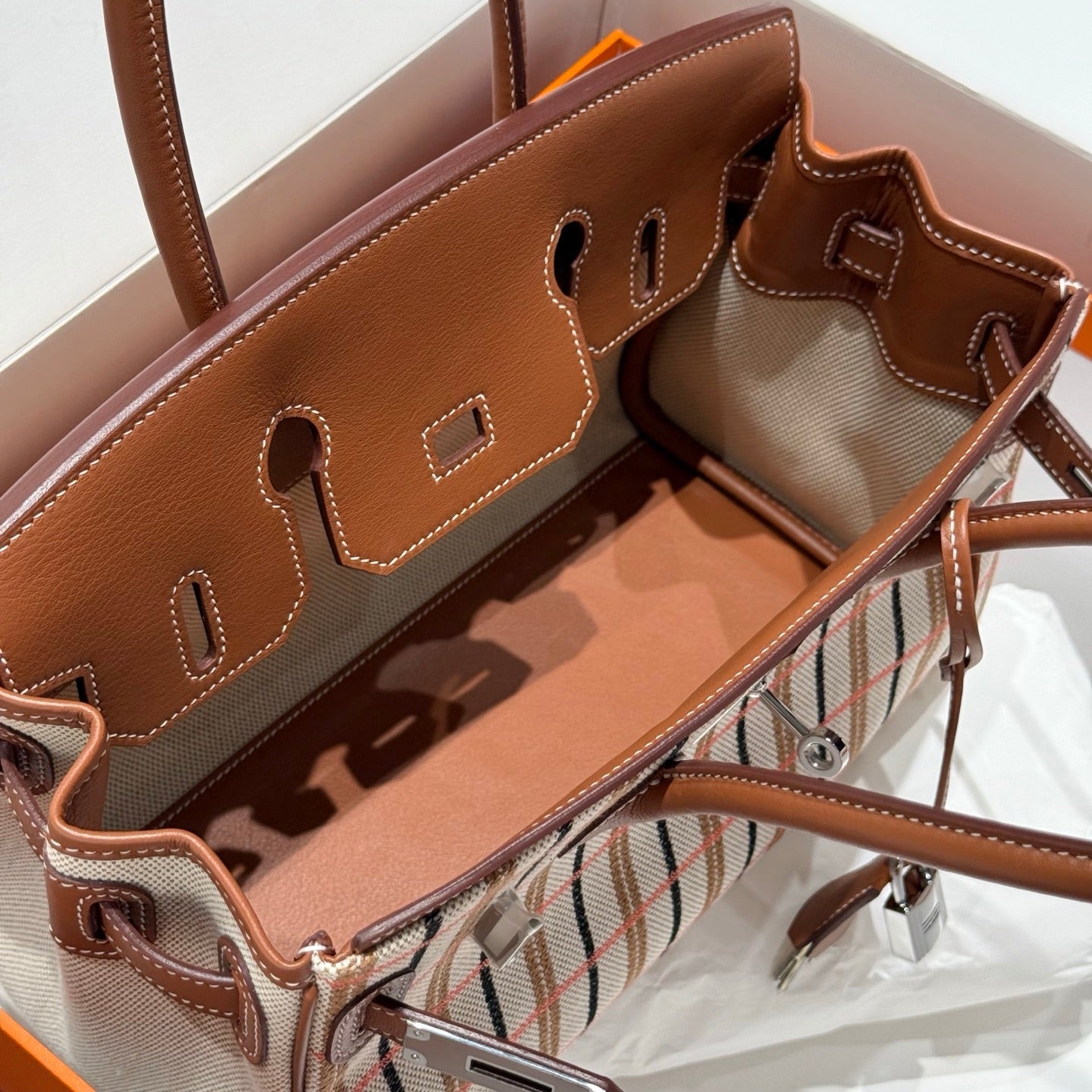 HM Shoulder Birkin 29cm Gold Brown Swift Cowhide Toile H Shw 249926